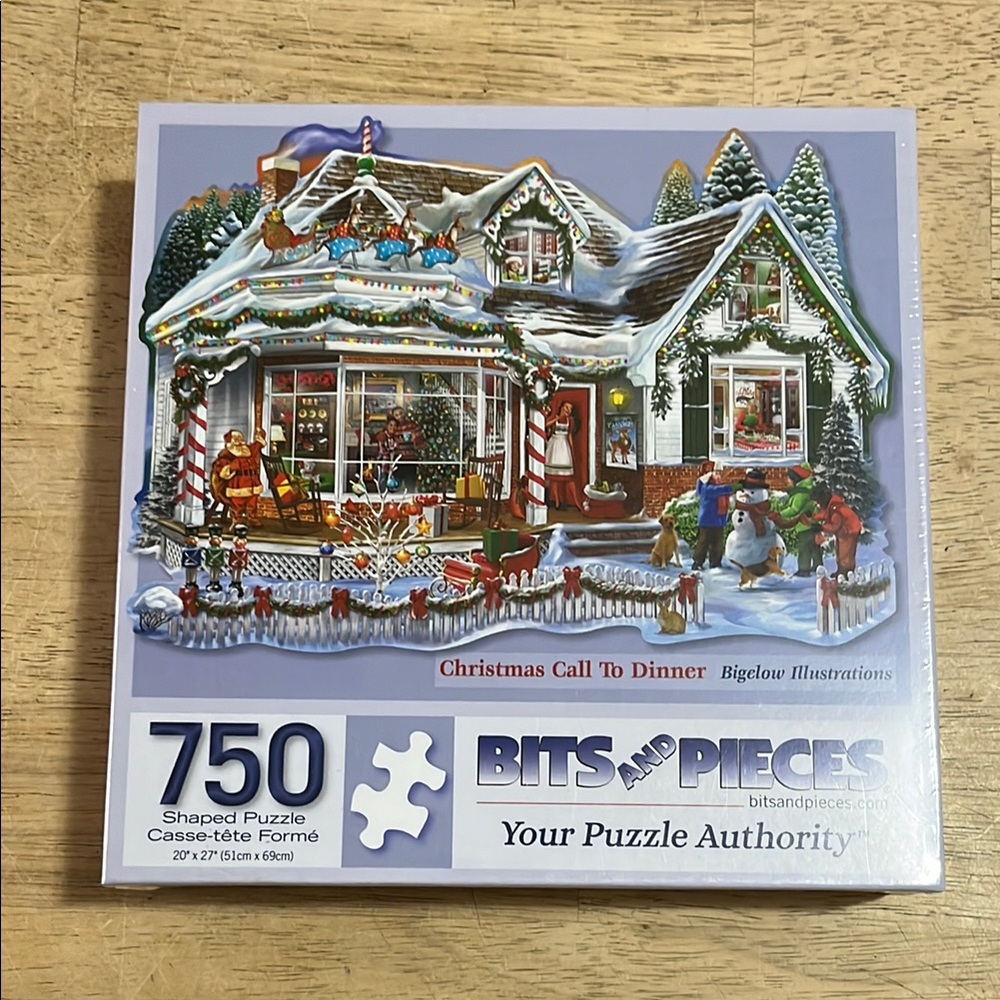 Bits and Pieces Shaped Puzzle 750 Pieces Christmas Call to Dinner Sealed